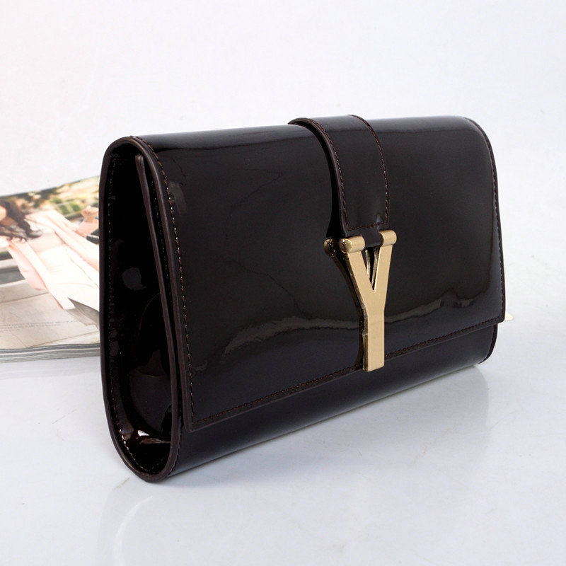 YSL belle de jour original patent leather clutch 30318 dark coffee